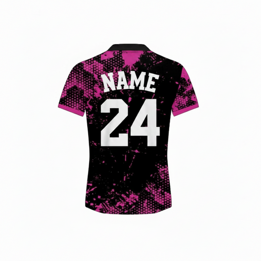 Black pink gaming polo jersey back side with custom gamer name