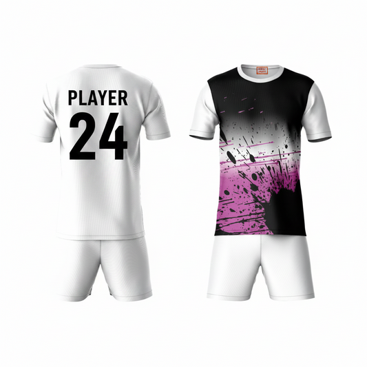 Black purple activewear t-shirt with white shorts back view