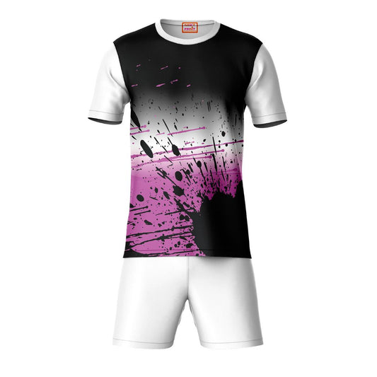 Black purple sports t-shirt with white shorts co-ord set front view