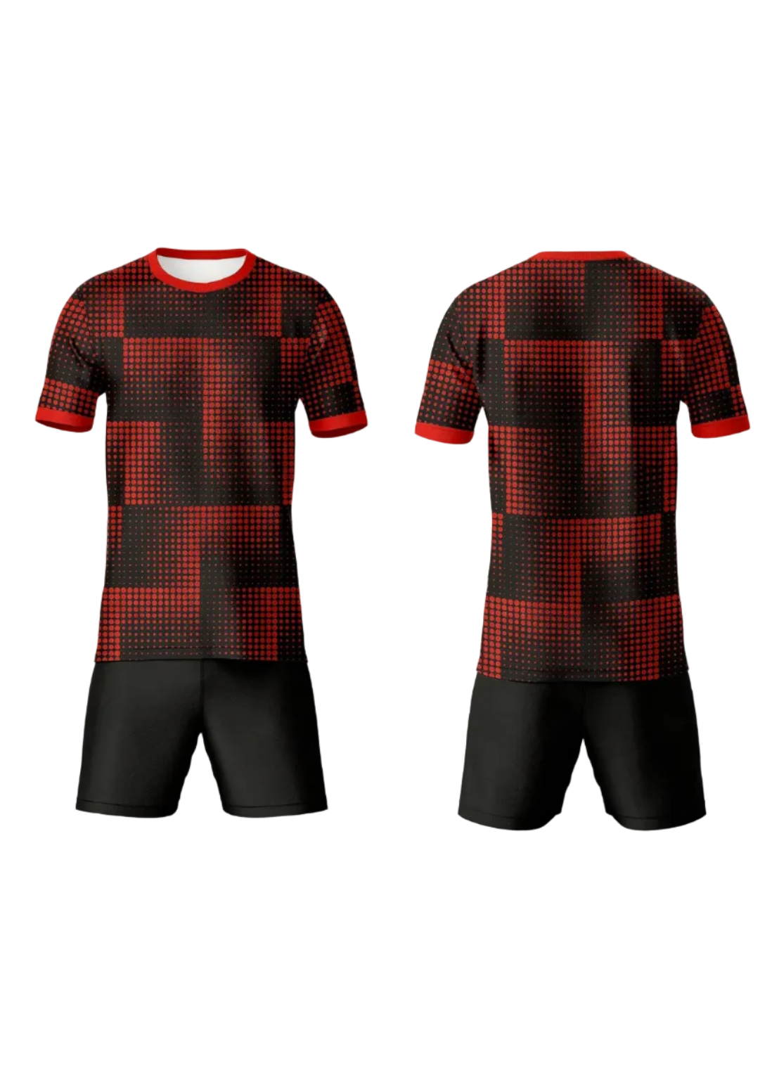Black red checkered sports jersey with shorts set custom cricket football uniform India