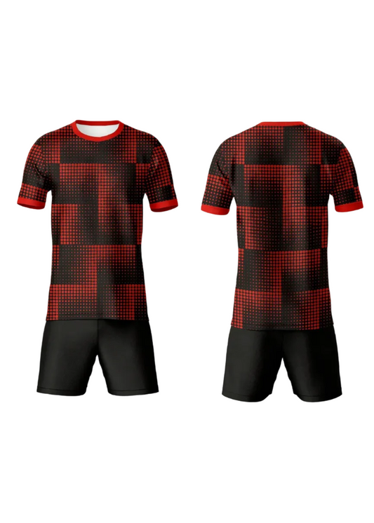 Black red checkered sports jersey with shorts set custom cricket football uniform India