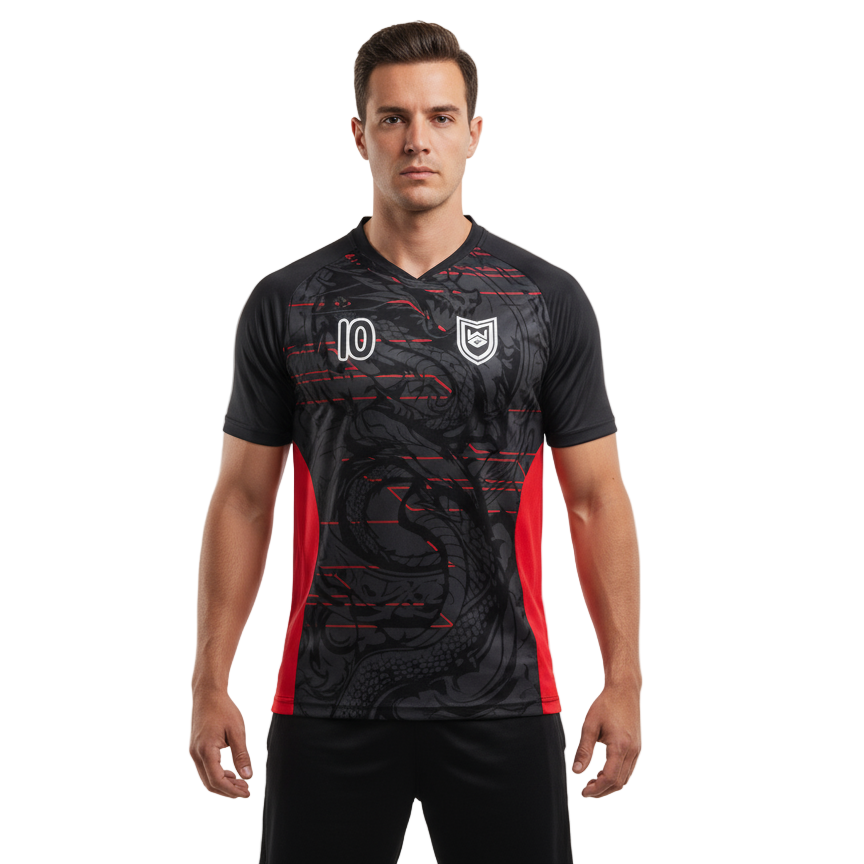 Next Print Black and Red Dragon Jersey Design Uniform Vector Ready to Print
