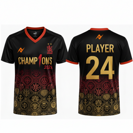 Black red royal crest sports jersey back view