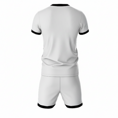 Premium black sportswear jersey and white shorts set side angle view