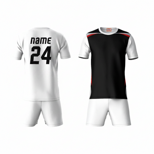 Black activewear t-shirt with white shorts back view