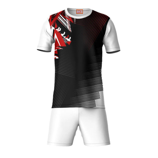 Black sports t-shirt with white shorts co-ord set front view