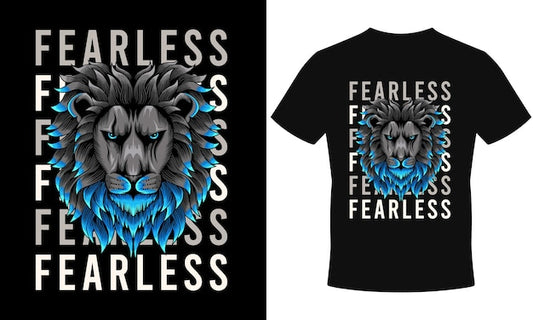 Next Print black t shirt with a lion on the front and the words fearless