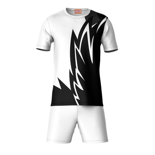 Black white geometric print sports t-shirt with white shorts co-ord set front view