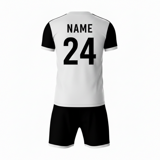 Black white pattern sports jersey with black shorts back view