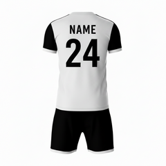 Black white pattern sports jersey with black shorts back view