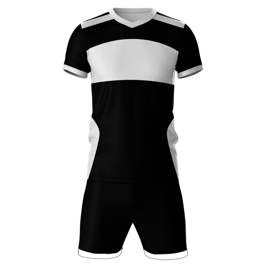 Black white pattern sports jersey with black shorts front view