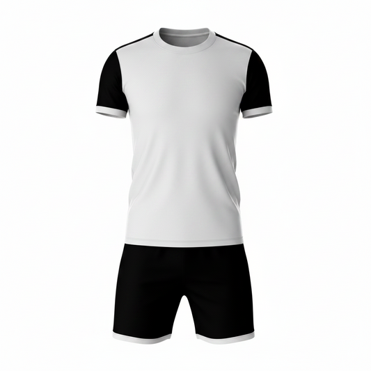 Black white pattern sports jersey with black shorts front view