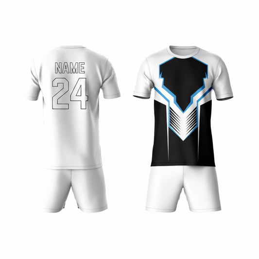 Black white pattern athletic sports t-shirt with white shorts back side view