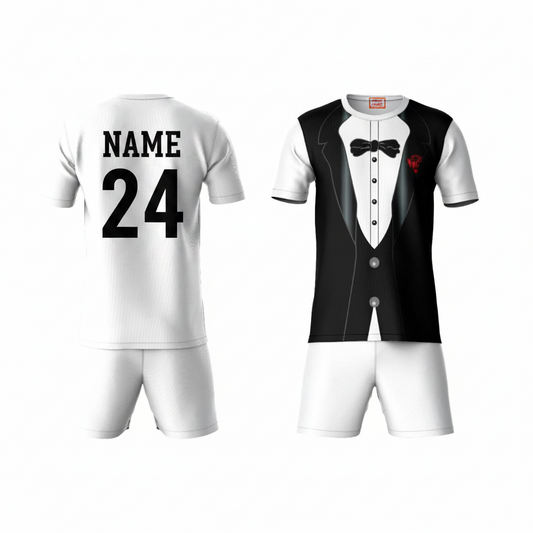 Black white patterned activewear t-shirt with white shorts back view