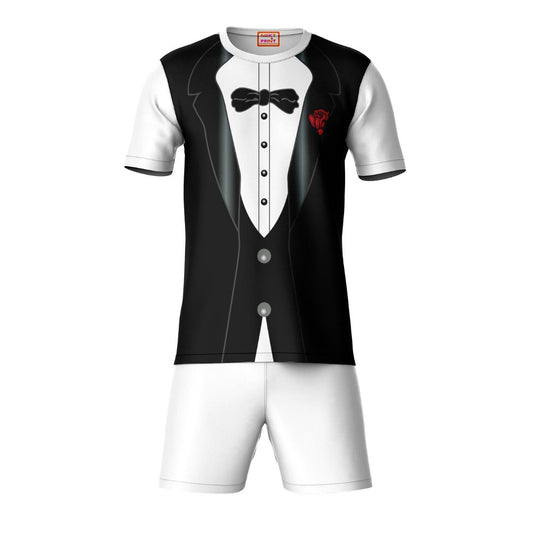Black white pattern sports t-shirt with white shorts co-ord set front view
