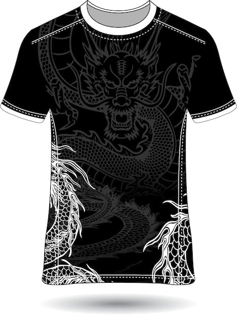 Next Print a black and white shirt with a dragon print