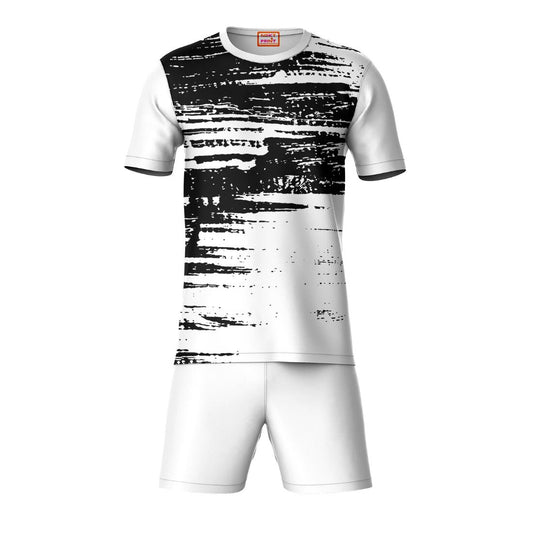 Black white sports t-shirt with white shorts coord set front view for men