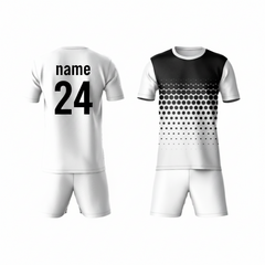 Black white activewear t-shirt with white shorts back view