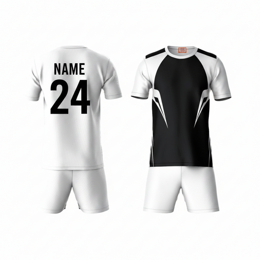 Black white activewear t-shirt with white shorts back view