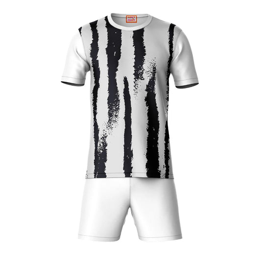 Black white vertical stripes sports t-shirt with white shorts coord set front view for men