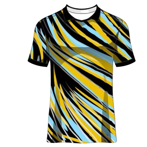 Black yellow blue abstract custom esports jersey front view