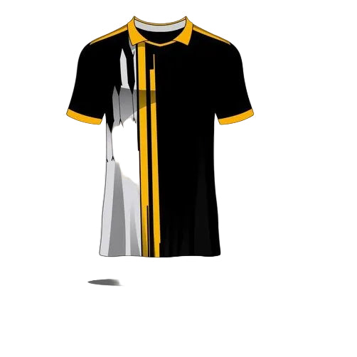 Black yellow white stripe custom esports polo jersey front view