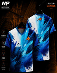 Blue abstract brush stroke sublimation V-neck custom sports jersey by Next Print