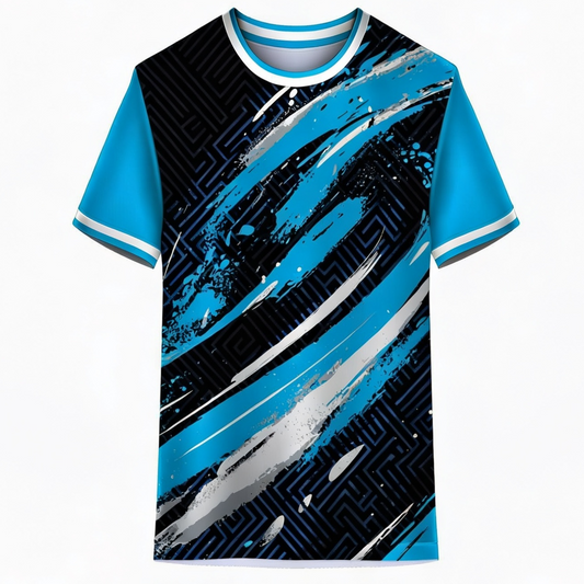 Blue black geometric custom sports jersey for cricket and football teams