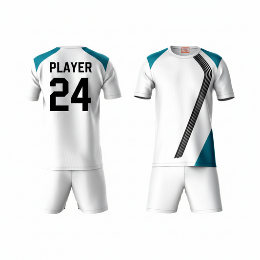 Blue black stripes sports t-shirt with white shorts back view for men