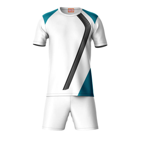 Blue black stripes sports t-shirt with white shorts coord set front view for men