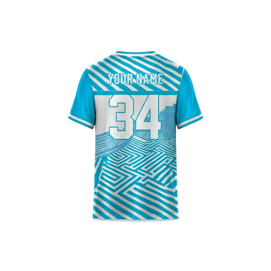 Personalized blue cricket jersey with name and number
