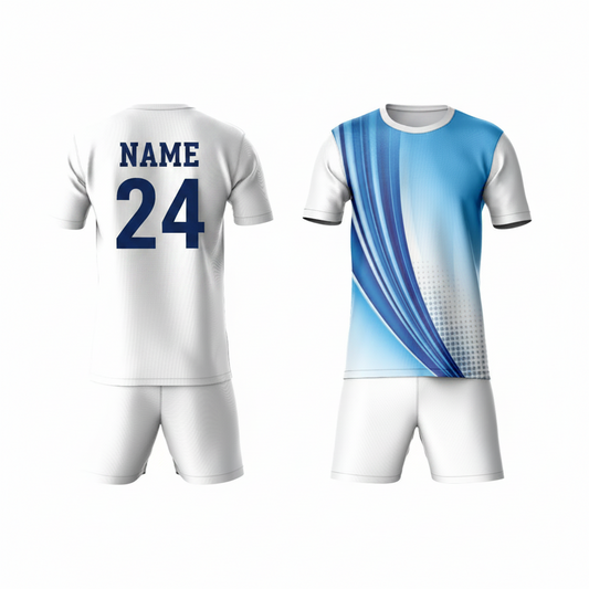 Blue gradient activewear t-shirt with white shorts back view