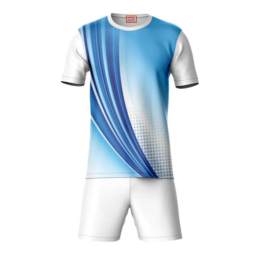 Blue gradient sports t-shirt with white shorts co-ord set front view