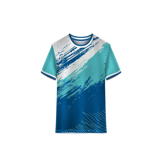 Blue green abstract sports jersey for cricket football gym and team wear with custom name number printing by NextPrint India