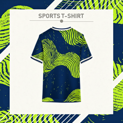 Back side of blue green custom sports jersey with spiral design