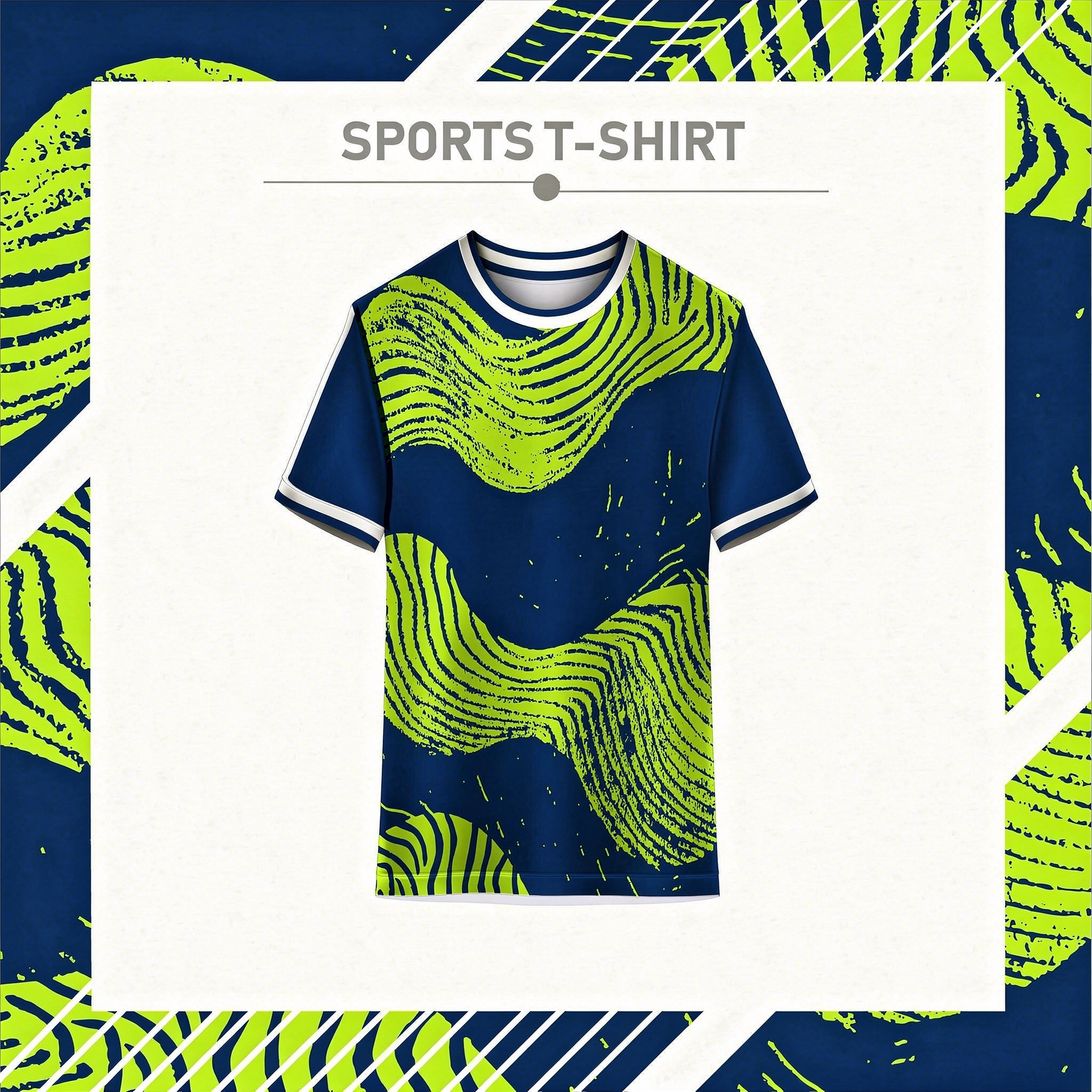 Blue green spiral sports t-shirt front view dry fit athletic jersey