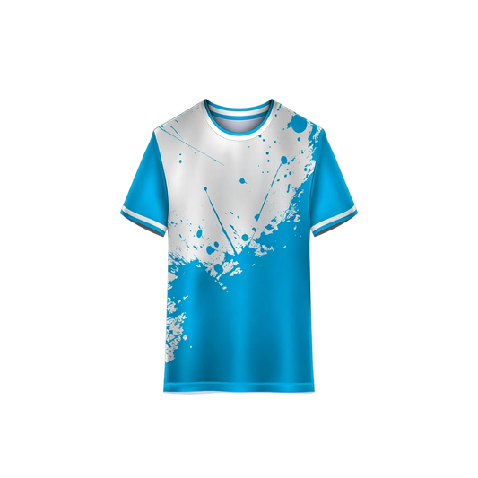 Blue grey custom sports jersey with premium sublimation print, personalized name and number design for cricket, football, volleyball, badminton and team sports