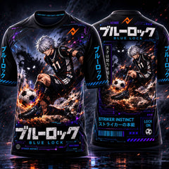 Blue Lock Nagi Seishiro Shadow Striker black anime round neck sublimation sports jersey with cyber graphics front and back by Next Print
