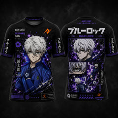 Blue Lock Seishiro Nagi black purple anime football jersey front and back premium round neck sublimation sports jersey by Next Print
