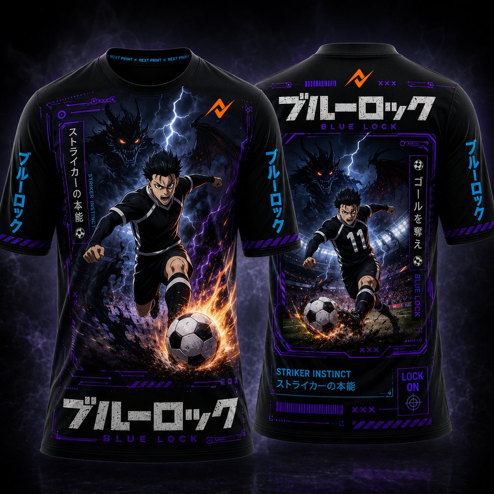Blue Lock Shadow Beast Anime Football Jersey black round neck premium sublimation sports t-shirt front and back by Next Print
