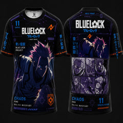 Blue Lock Shidou Ryusei Chaos King black and purple anime football jersey with front and back sublimation design, premium round neck sports T-shirt for anime fans