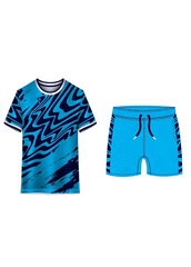 “Blue patterned sports jersey and shorts set for men custom team uniform breathable athletic wear India NextPrint”