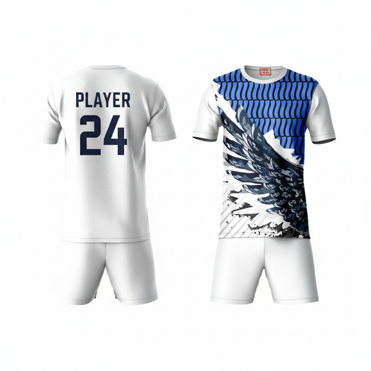 Blue phoenix wing sports jersey set for men back view