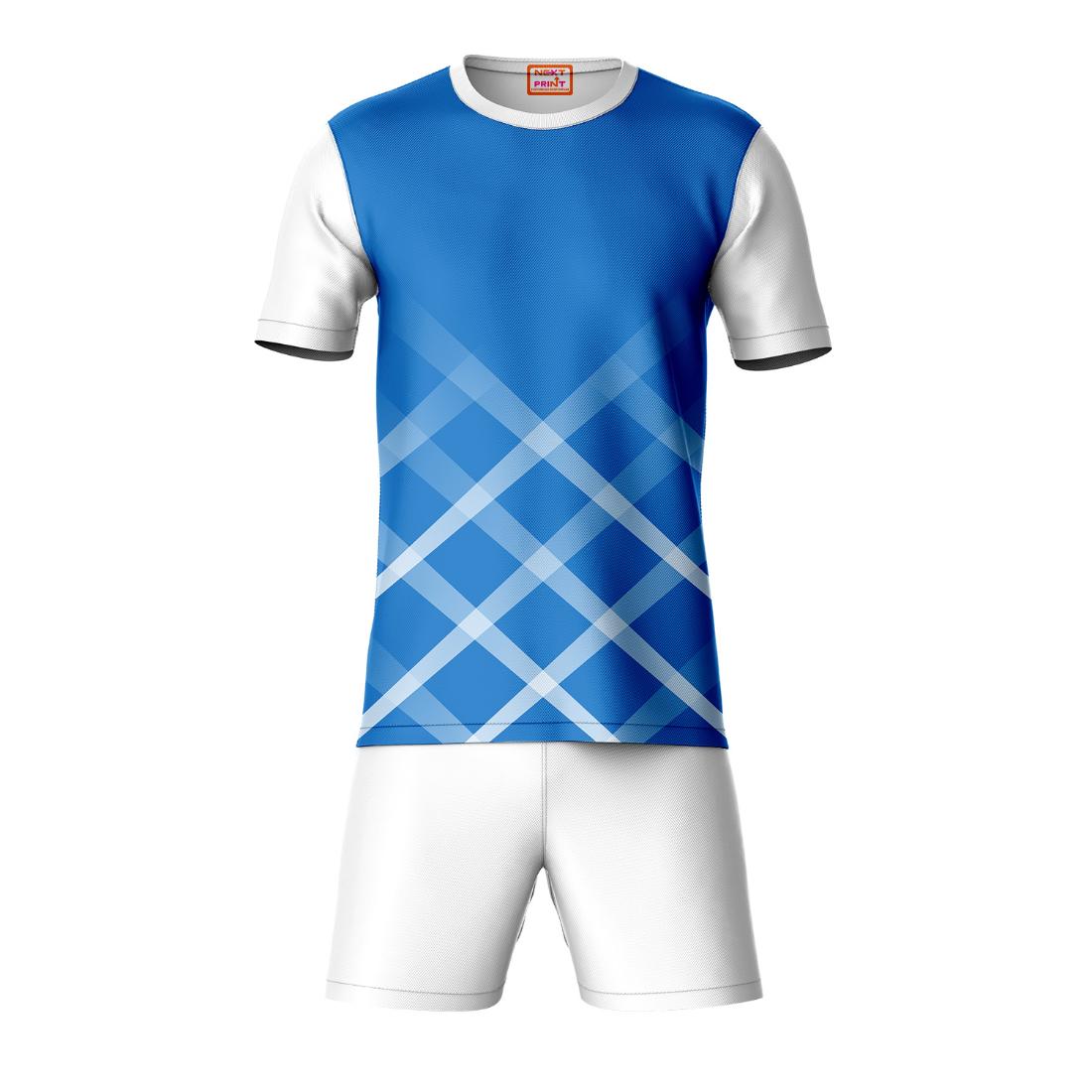 Blue sports t-shirt with white shorts coord set front view for men