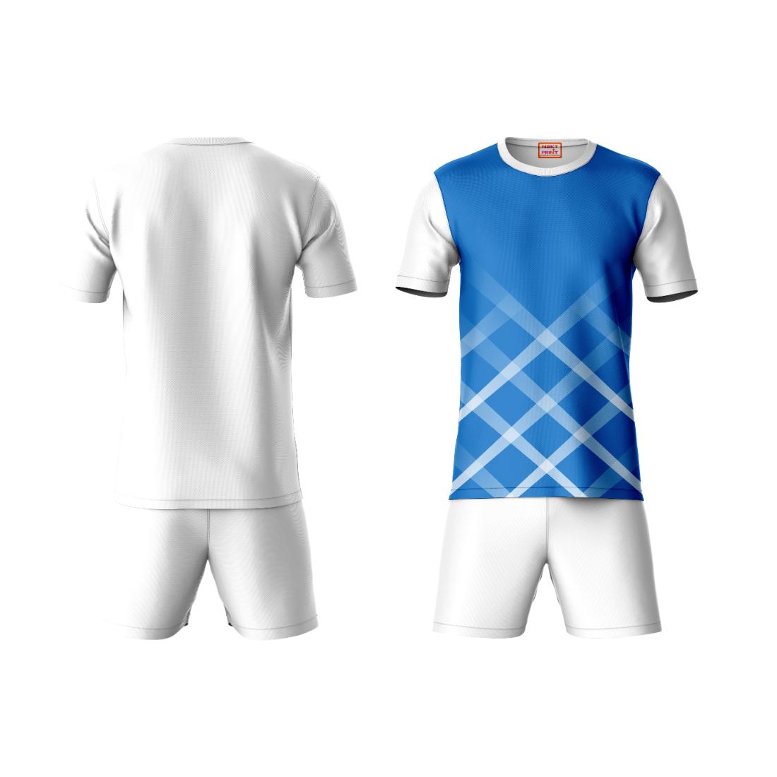 Premium blue sportswear coord set with white shorts side angle view