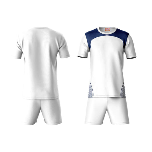 Premium blue sportswear coord set with white shorts side angle view
