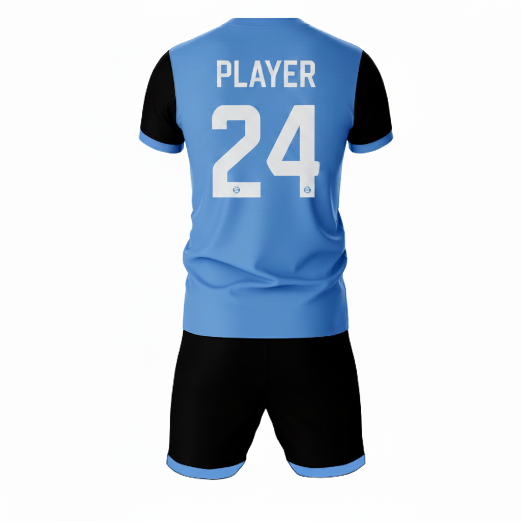 Blue velocity strike sports jersey set for men back view