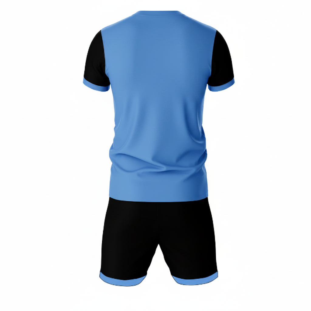 Premium blue velocity strike sports jersey side angle sportswear view