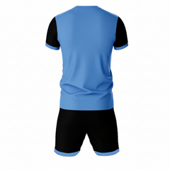 Premium blue velocity strike sports jersey side angle sportswear view