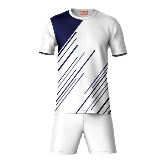 Blue vertical stripe sports t-shirt with white shorts co-ord set front view